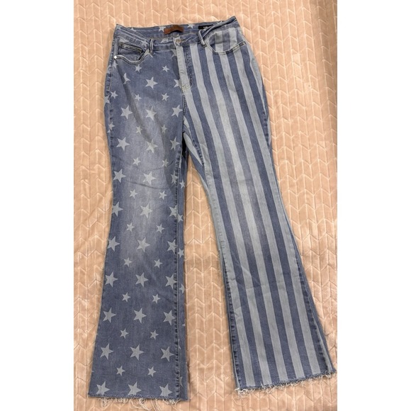 Judy Blue Denim - JUDY BLUE Stars & Stripes Flare Jeans 14W Americana Fourth of July Boho Retro